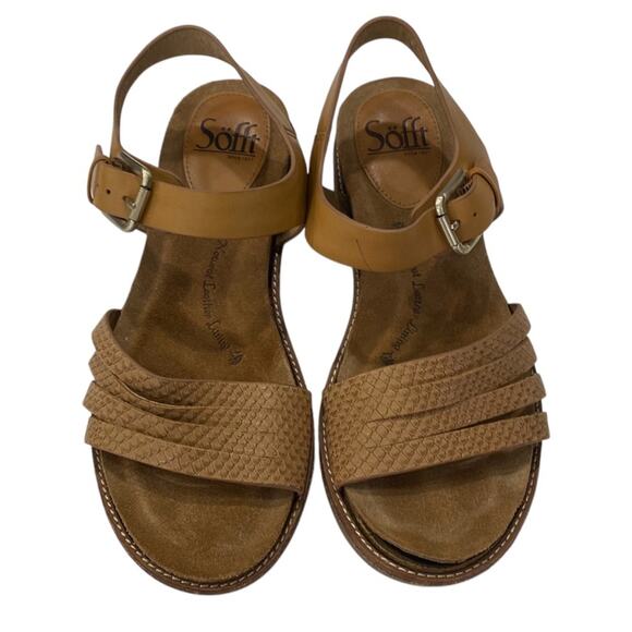 Eurosoft by Sofft Leary Wedge Sandals Size 6.5 Womens Brown Leather Open Toe - Picture 3 of 10